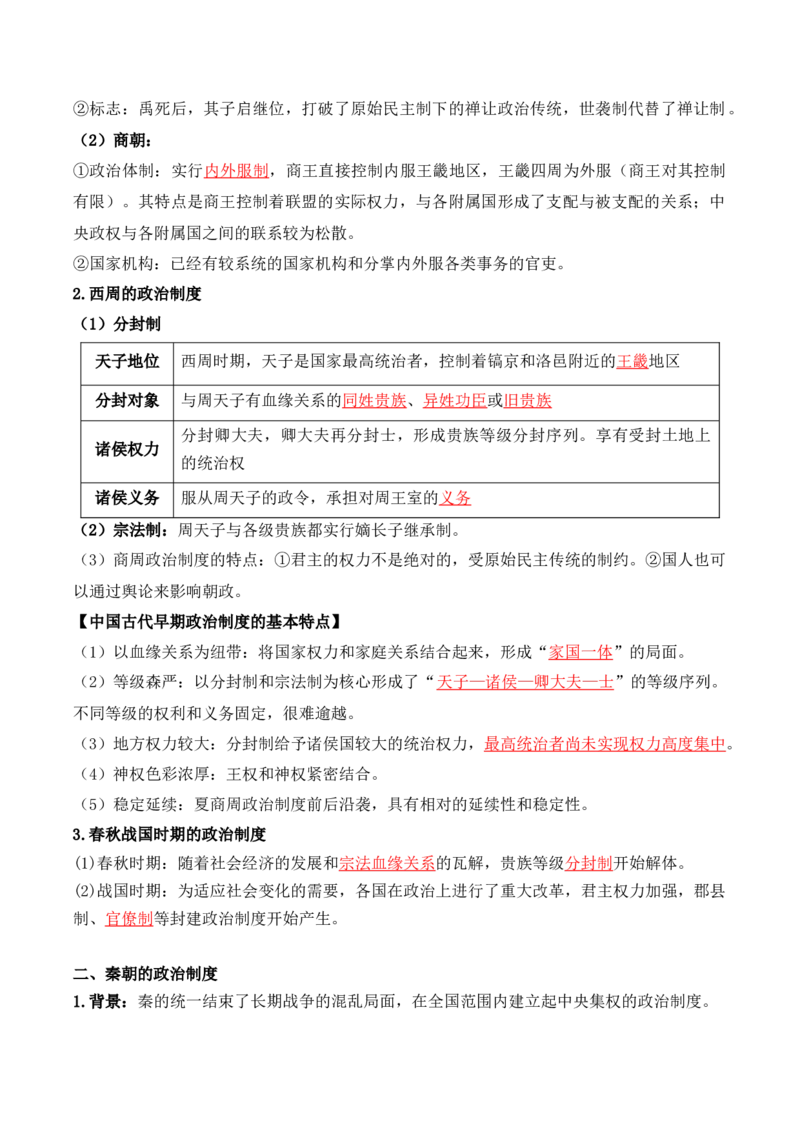 第一单元++政治制度+-背记手册高中历史全册最新核心考点必背清单（选择性必修一二三）_2024年新高考资料_1.2024一轮复习_选择性必修1：国家制度与社会治理