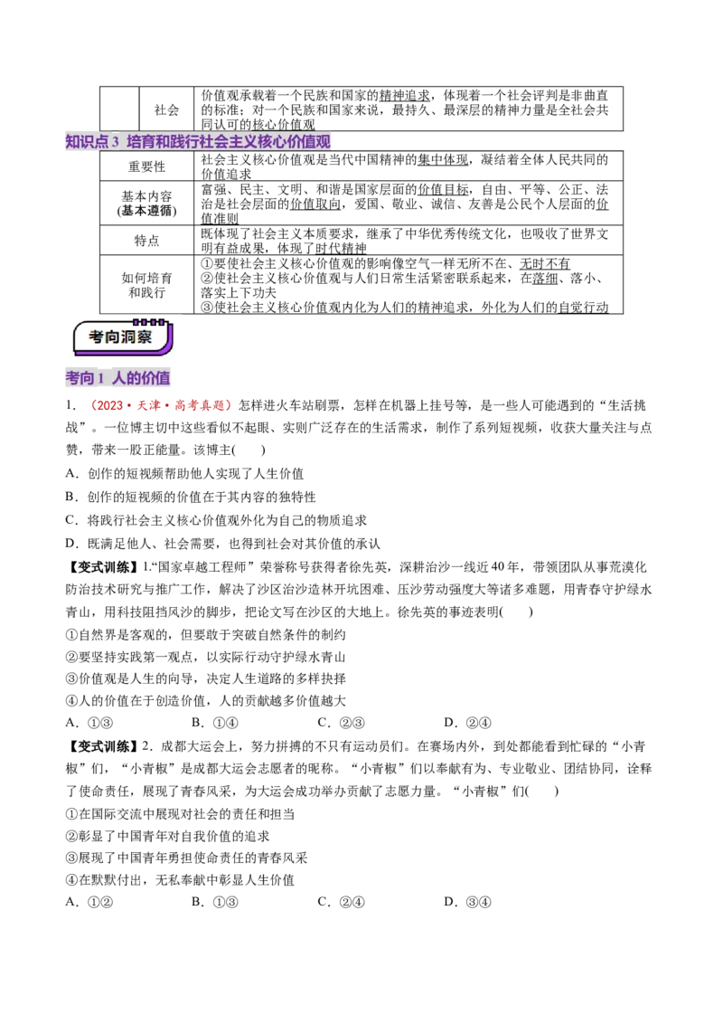 第23讲实现人生的价值（讲义）（原卷版）_新高考复习资料_2025年新高考资料_2025年高考政治一轮复习讲练测（新教材新高考）