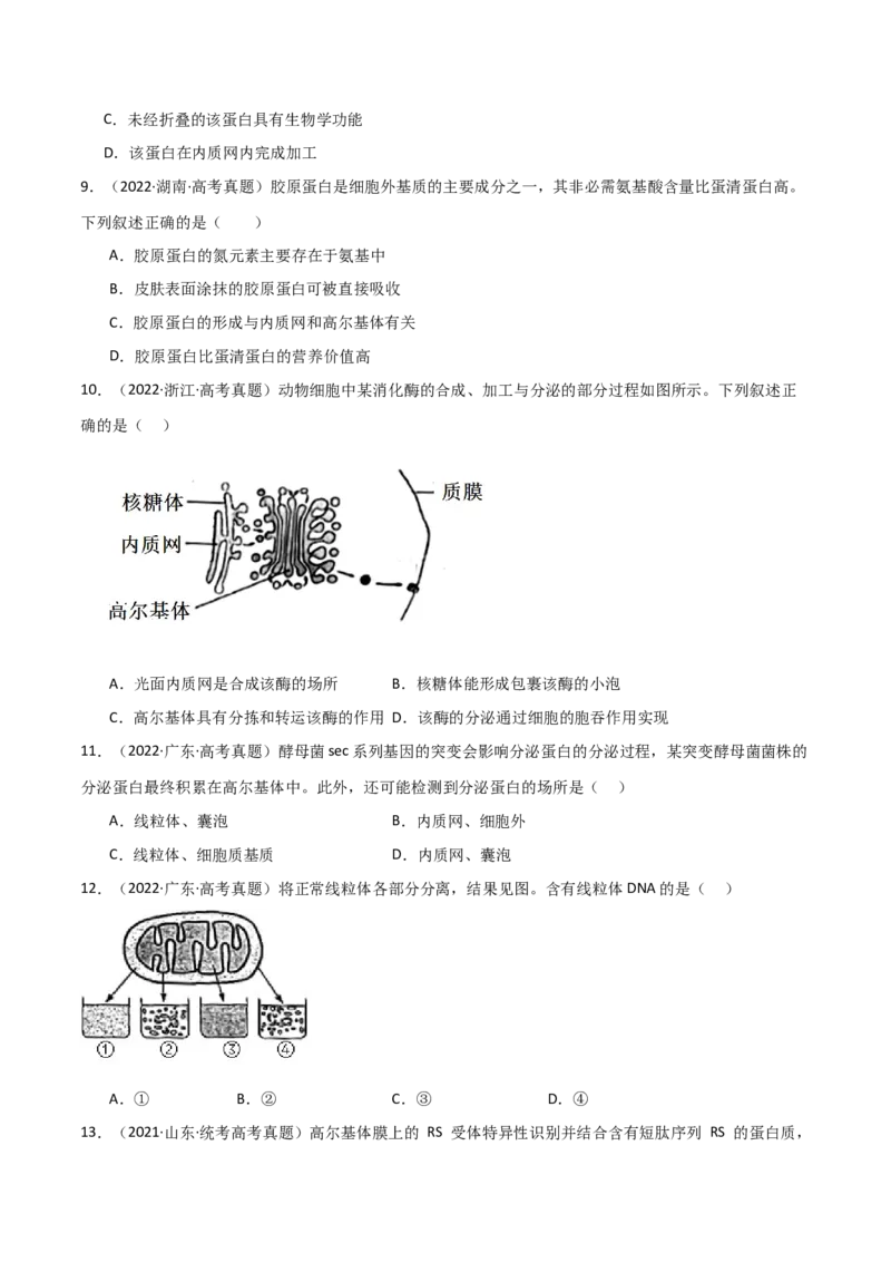 宝典02细胞的结构和功能（3考点+2易错点）（原卷版）_2024年新高考资料_1.2024一轮复习_2024年高考生物一轮复习知识清单