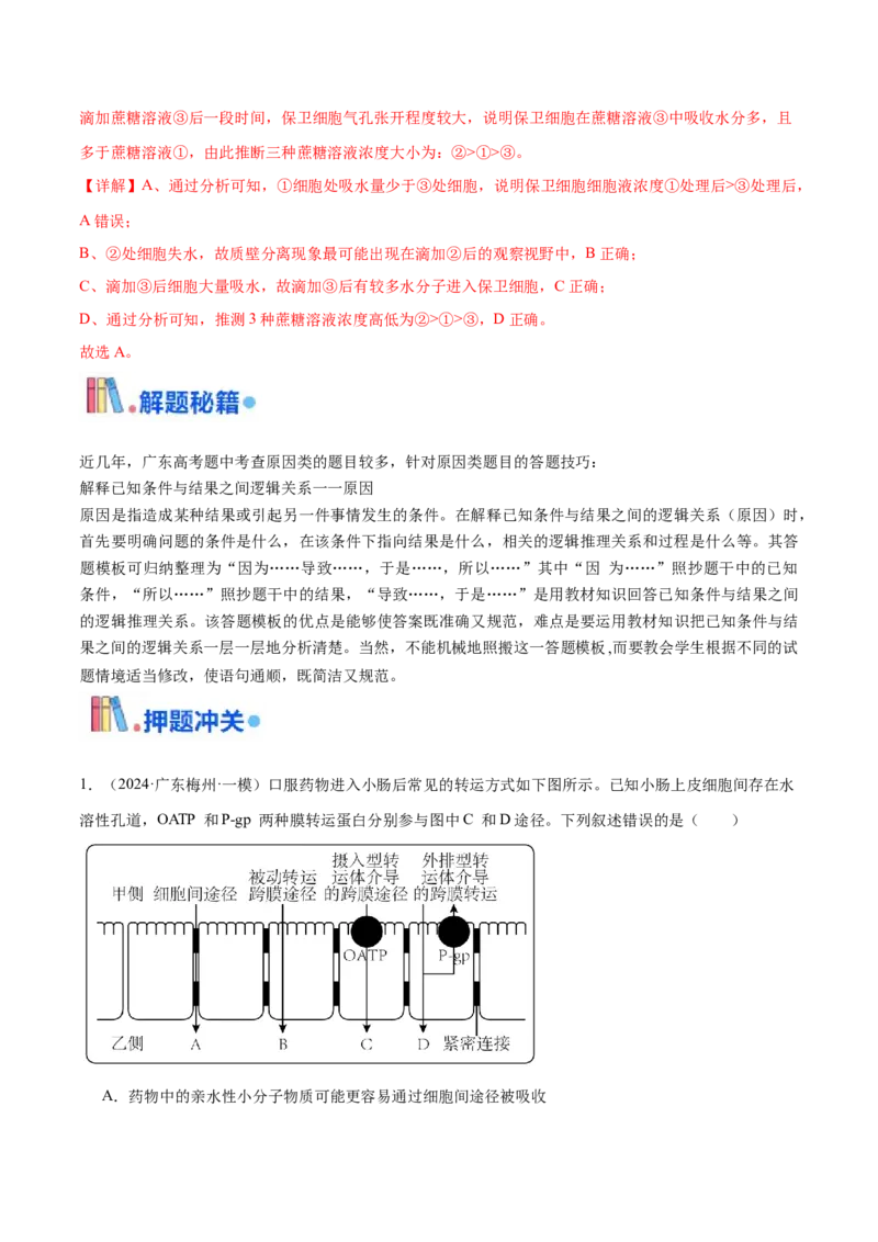 押广东卷选择题第13题分子与细胞模块（解析版）_2024年新高考资料_5.2024三轮冲刺_备战2024年高考生物临考题号押题（广东专用）323137816