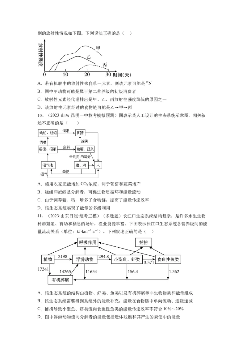 专题30生态系统的结构与能量流动（精练）（原卷版）_2024年新高考资料_1.2024一轮复习_备战2024年高考生物一轮复习串讲精练（新高考专用）