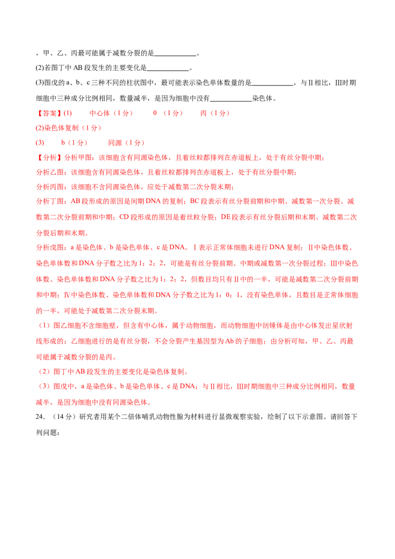 专题三细胞的生命历程（测试）（解析版）_2024年新高考资料_2.2024二轮复习_2024年高考生物二轮复习讲练测（新教材新高考）