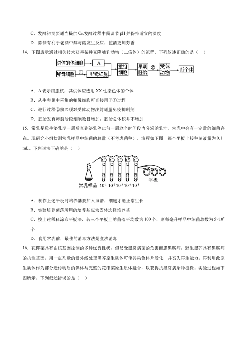 专题八生物技术与工程（测试）（原卷版）_2024年新高考资料_2.2024二轮复习_2024年高考生物二轮复习讲练测（新教材新高考）