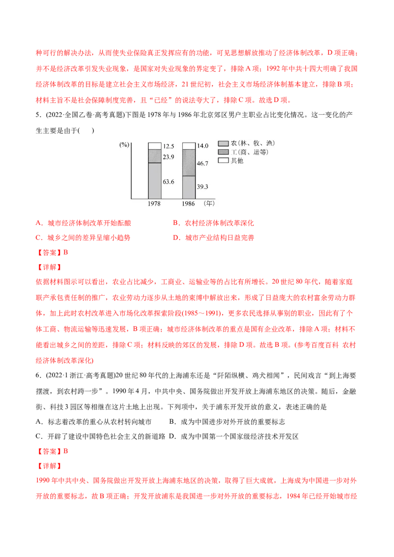2022年高考历史真题与模拟题分专题训练专题08共和国年轮（1949至今）（教师版含解析）_2024年新高考资料_3.2024专项复习_赠2022年高考历史真题与模拟题分专题训练