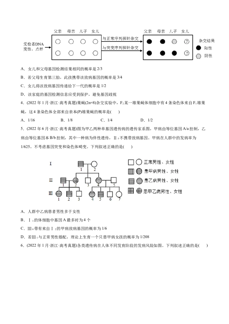 专题07伴性遗传和人类遗传病-2022年高考真题和模拟题生物分专题训练（学生版）_2024年新高考资料_1.2024一轮复习_赠2022年高考生物真题与模拟题分类