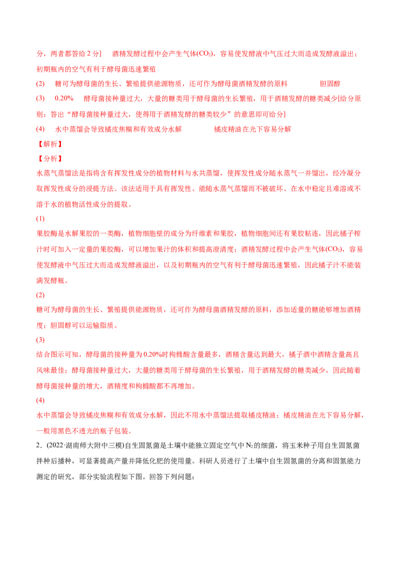专题13发酵工程-2022年高考真题和模拟题生物分专题训练（教师版含解析）_2024年新高考资料_1.2024一轮复习_赠2022年高考生物真题与模拟题分类