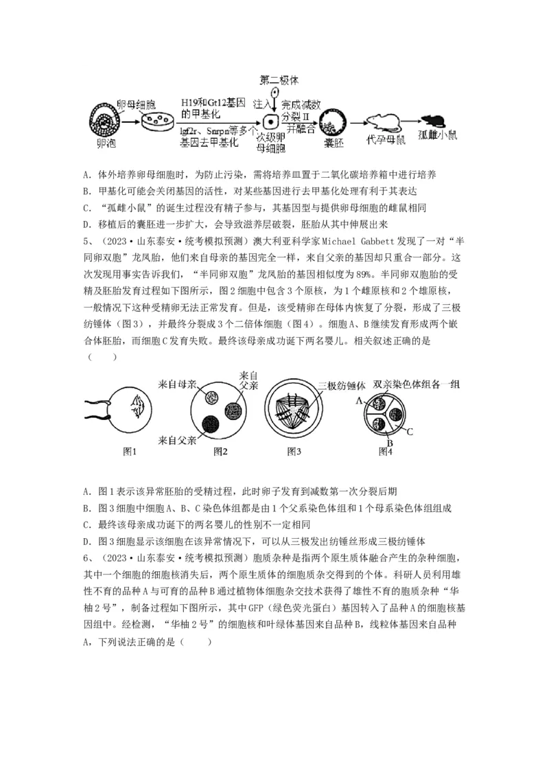 专题33细胞工程和胚胎工程（精练）（原卷版）_2024年新高考资料_1.2024一轮复习_备战2024年高考生物一轮复习串讲精练（新高考专用）