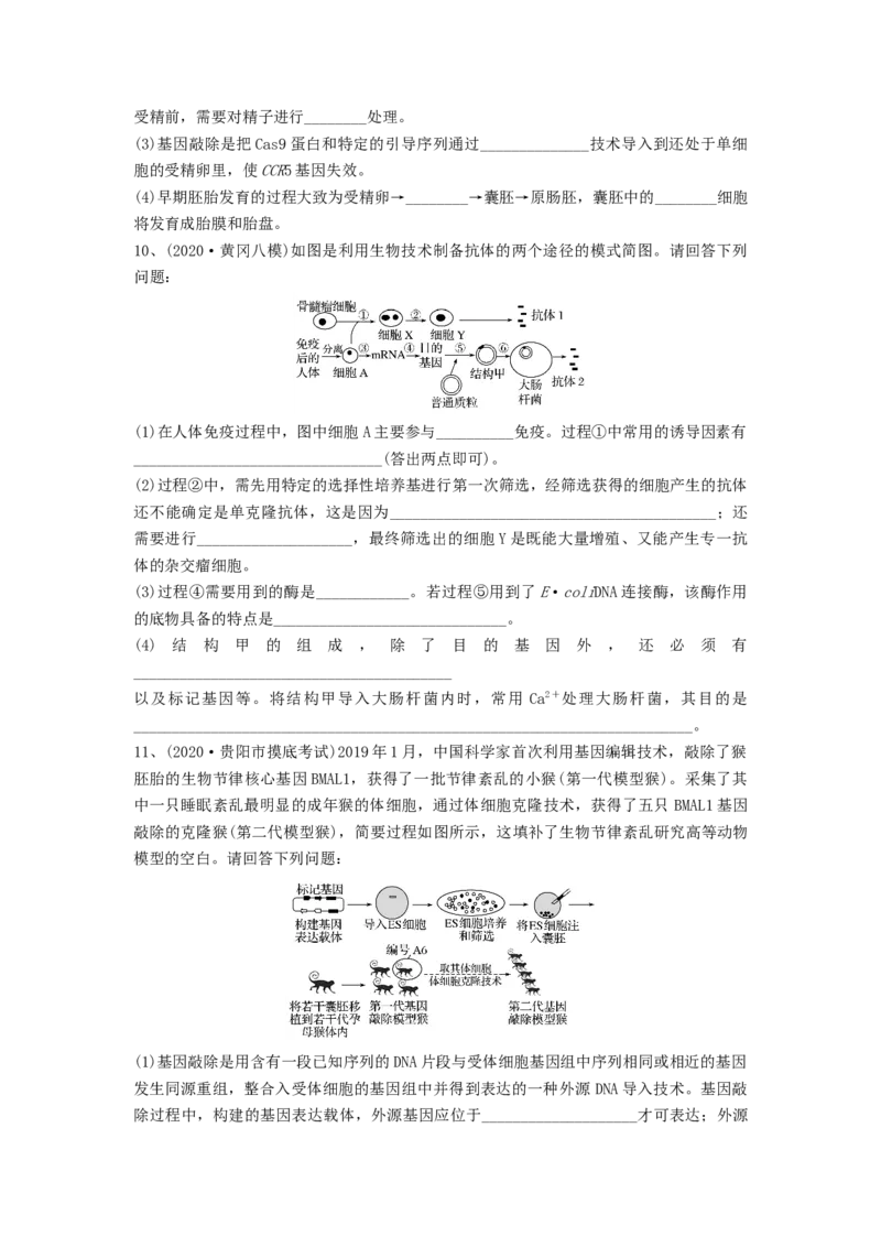 专题33细胞工程和胚胎工程（精练）（原卷版）_2024年新高考资料_1.2024一轮复习_备战2024年高考生物一轮复习串讲精练（新高考专用）
