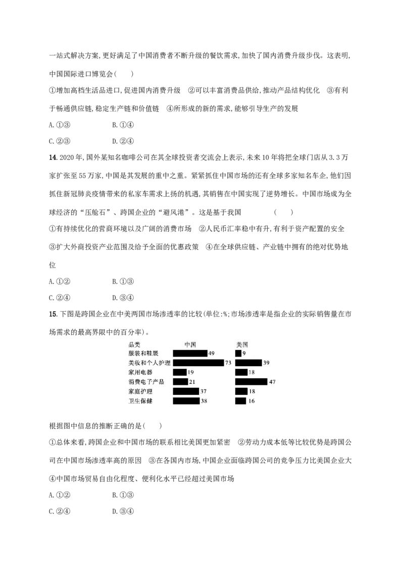 2022年高考政治二轮复习专题突破练十二世界多极化与经济全球化(Word版含解析)_新高考复习资料_2022年新高考资料_2022年高考政治二轮复习专题突破练(Word版含答案)