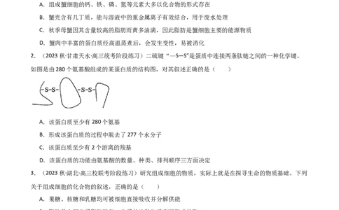 专题01细胞的物质基础（限时检测卷）_2024年新高考资料_3.2024专项复习_2024年高考生物热点&middot;重点&middot;难点专练（新高考专用）