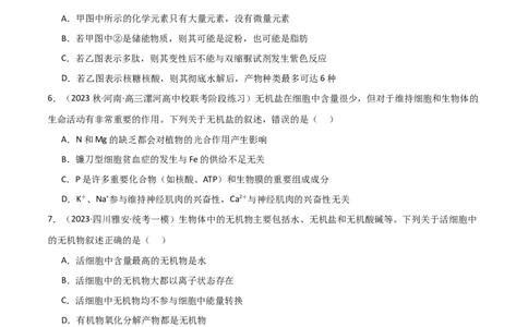 专题01细胞的物质基础（限时检测卷）_2024年新高考资料_3.2024专项复习_2024年高考生物热点&middot;重点&middot;难点专练（新高考专用）