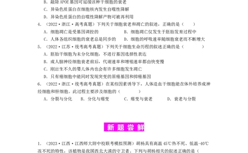 专题11细胞的分化、衰老与死亡（原卷版）_2024年新高考资料_1.2024一轮复习_备战2024年高考生物一轮复习抢分特训（全国通用）