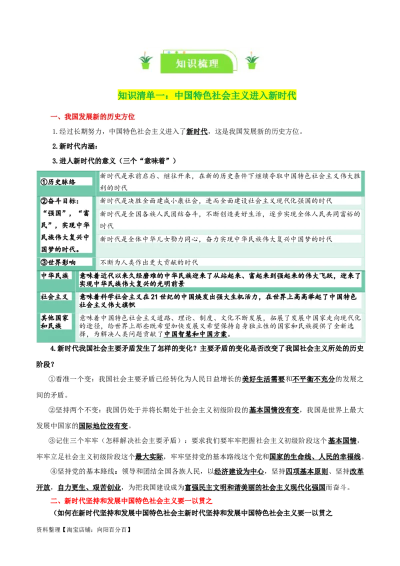 专题04只有坚持和发展中国特色社会主义才能实现中华民族伟大复兴_新高考复习资料_2024年新高考资料_一轮复习资料_口袋书2024年高考政治一轮复习知识清单（新高考通用）