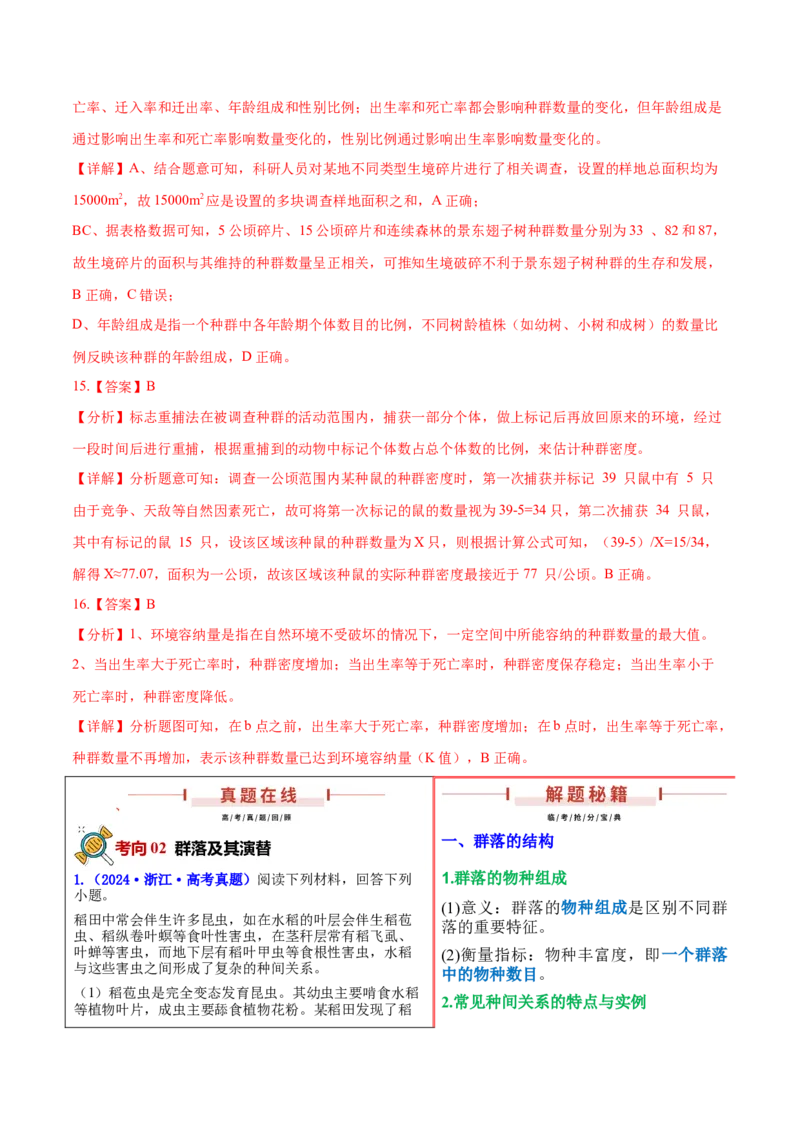 押新高考卷种群和群落（解析版）-备战2024年高考生物临考题号押题（新高考通用）_2024年新高考资料_5.2024三轮冲刺_备战2024年高考生物临考题号押题（新高考通用）322745222