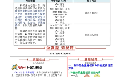 押新高考卷种群和群落（解析版）-备战2024年高考生物临考题号押题（新高考通用）_2024年新高考资料_5.2024三轮冲刺_备战2024年高考生物临考题号押题（新高考通用）322745222