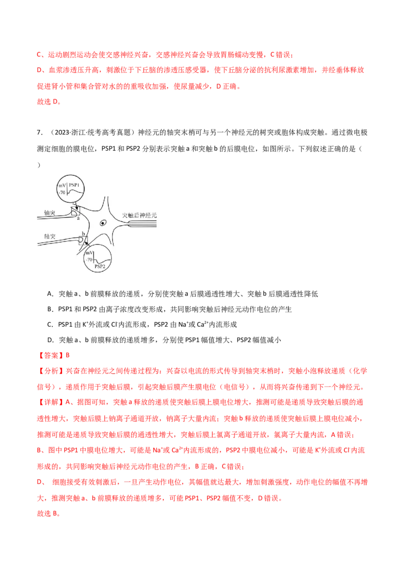 宝典14神经调节（解析版）_2024年新高考资料_1.2024一轮复习_2024年高考生物一轮复习知识清单