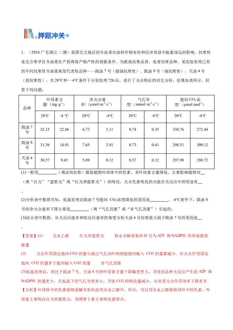 押广东卷第17题光合作用的应用（解析版）_2024年新高考资料_5.2024三轮冲刺_备战2024年高考生物临考题号押题（广东专用）323137816