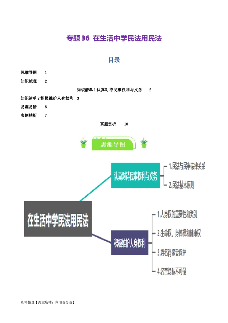 专题36在生活中学民法用民法_新高考复习资料_2024年新高考资料_一轮复习资料_口袋书2024年高考政治一轮复习知识清单（新高考通用）