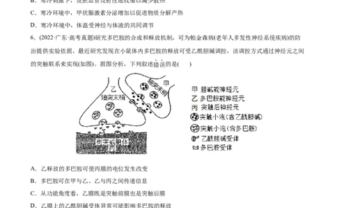 专题09动物生命活动的调节-2022年高考真题和模拟题生物分专题训练（学生版）_2024年新高考资料_1.2024一轮复习_赠2022年高考生物真题与模拟题分类