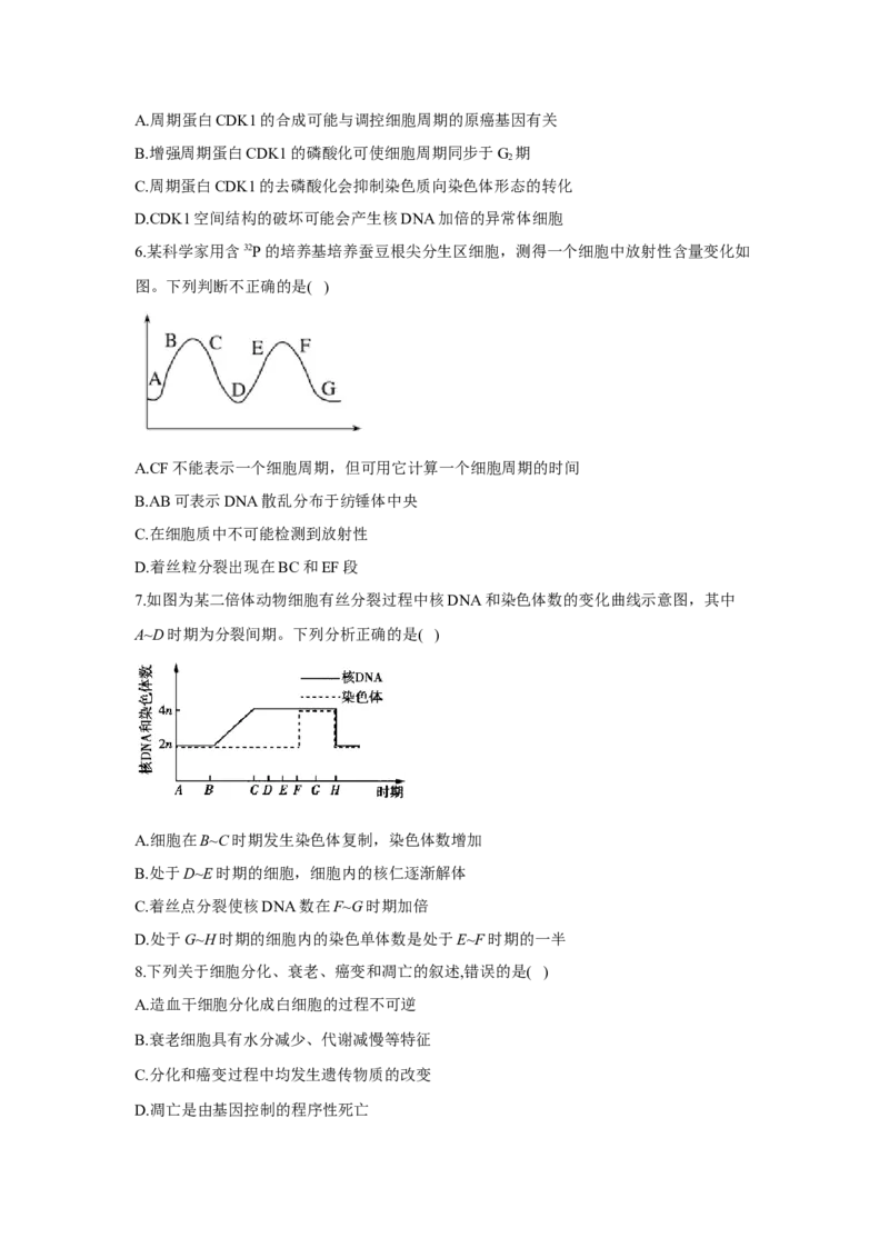 2022届高考生物二轮复习专题综合练（三）：细胞的生命历程（有解析）_新高考复习资料_2022年新高考复习资料_2022届高考生物二轮复习专题综合练（含解析）