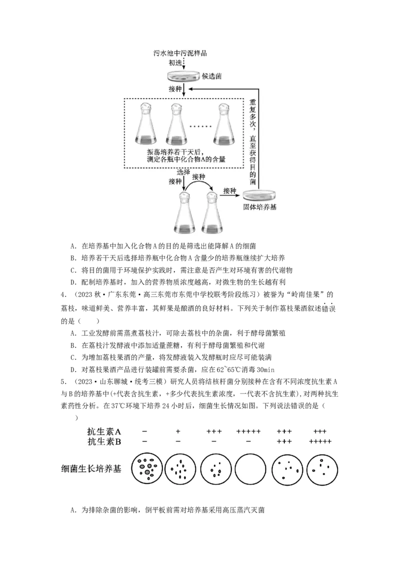 专题22微生物的培养技术及应用（原卷版）_2024年新高考资料_1.2024一轮复习_备战2024年高考生物一轮复习抢分特训（全国通用）
