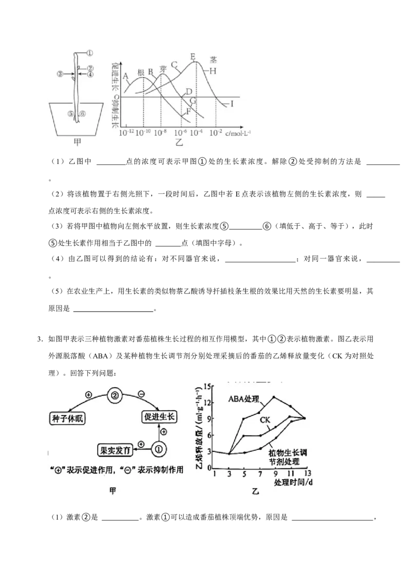 专题06植物生命活动的调节（原卷版）_2024年新高考资料_3.2024专项复习_2024年高考生物热点&middot;重点&middot;难点专练（上海专用）