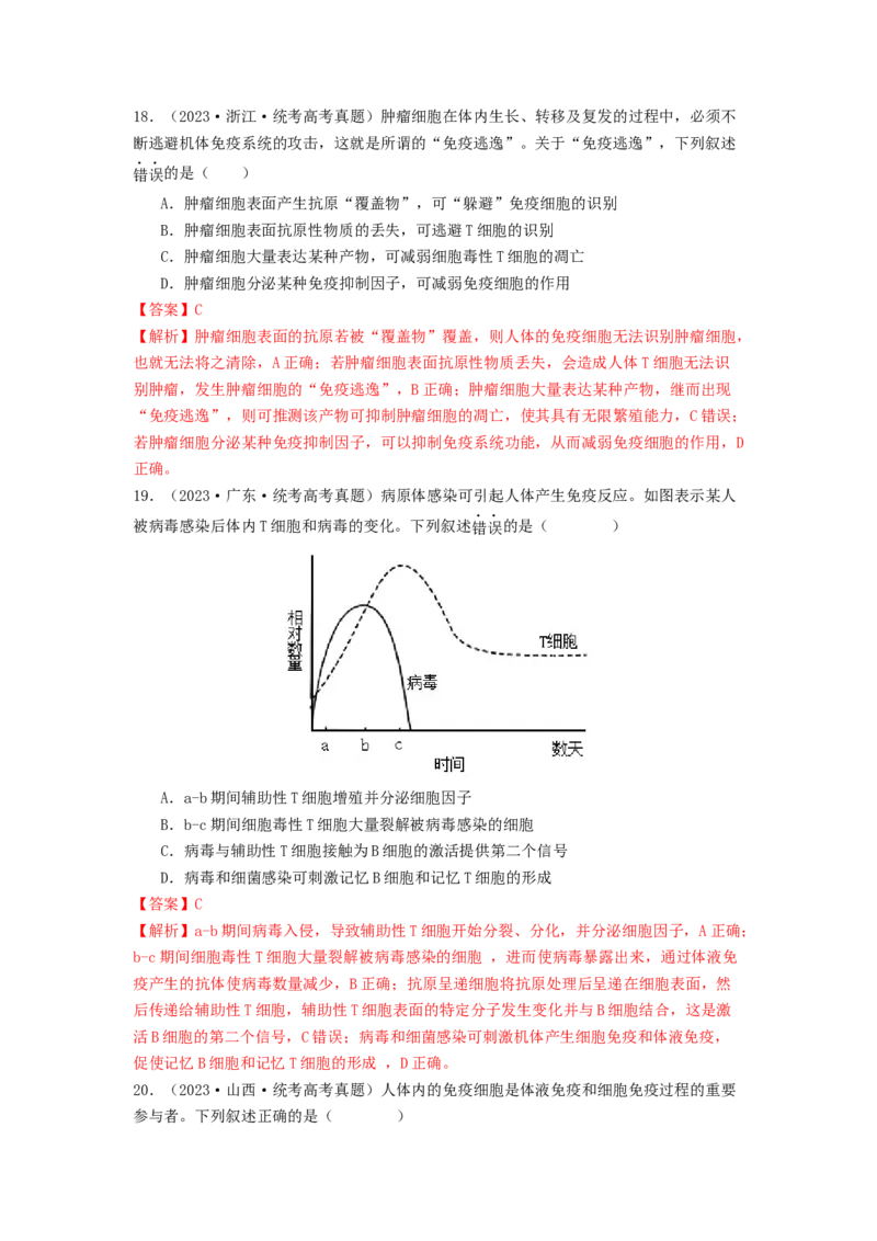 专题17体液调节和免疫调节（解析版）_2024年新高考资料_1.2024一轮复习_备战2024年高考生物一轮复习抢分特训（全国通用）