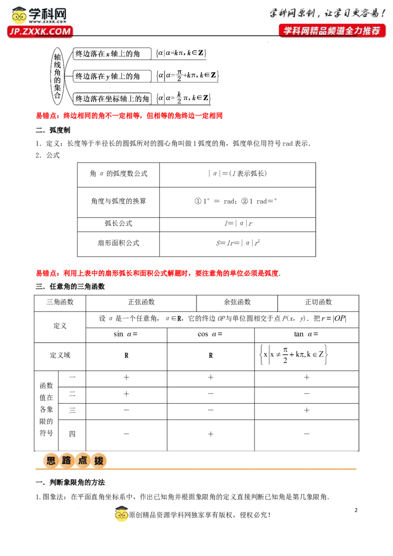 5.1三角函数的定义（精讲）（教师版）_02高考数学_新高考复习资料_2024年新高考资料_一轮复习资料_完2024年高考数学一轮复习一隅三反系列（新高考）