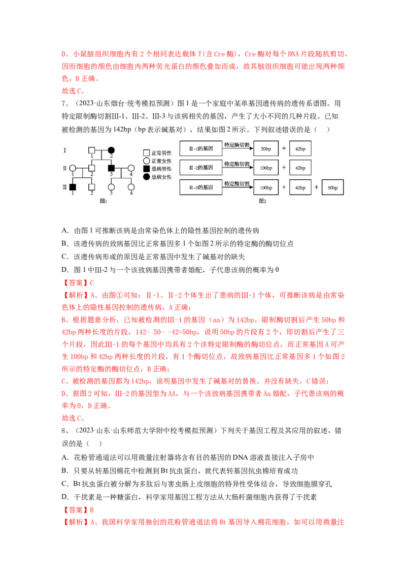专题32基因工程（精练）（解析版）_2024年新高考资料_1.2024一轮复习_备战2024年高考生物一轮复习串讲精练（新高考专用）