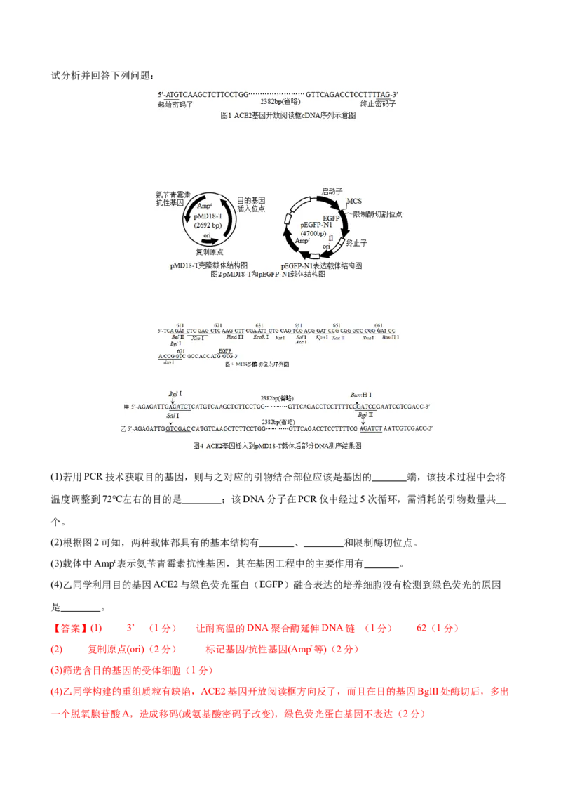 专题八生物技术与工程（测试）（解析版）_2024年新高考资料_2.2024二轮复习_2024年高考生物二轮复习讲练测（新教材新高考）