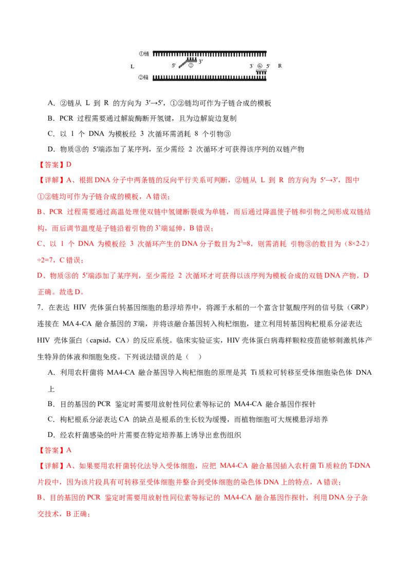 专题八生物技术与工程（测试）（解析版）_2024年新高考资料_2.2024二轮复习_2024年高考生物二轮复习讲练测（新教材新高考）