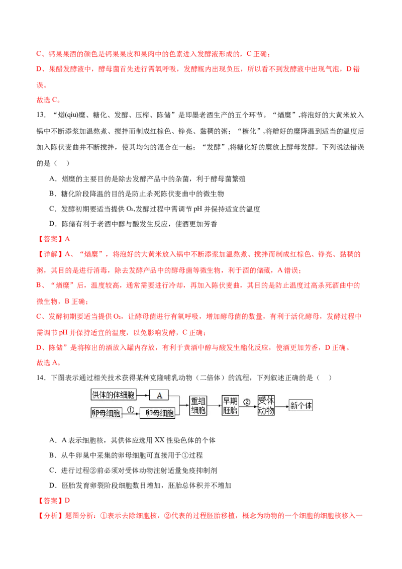 专题八生物技术与工程（测试）（解析版）_2024年新高考资料_2.2024二轮复习_2024年高考生物二轮复习讲练测（新教材新高考）