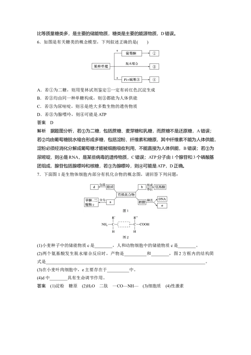2022年高考生物一轮复习第1单元强化练1　细胞中的有机物_新高考复习资料_2022年新高考复习资料_2022年一轮复习最新版_1.2022年高考生物一轮复习全国通用版
