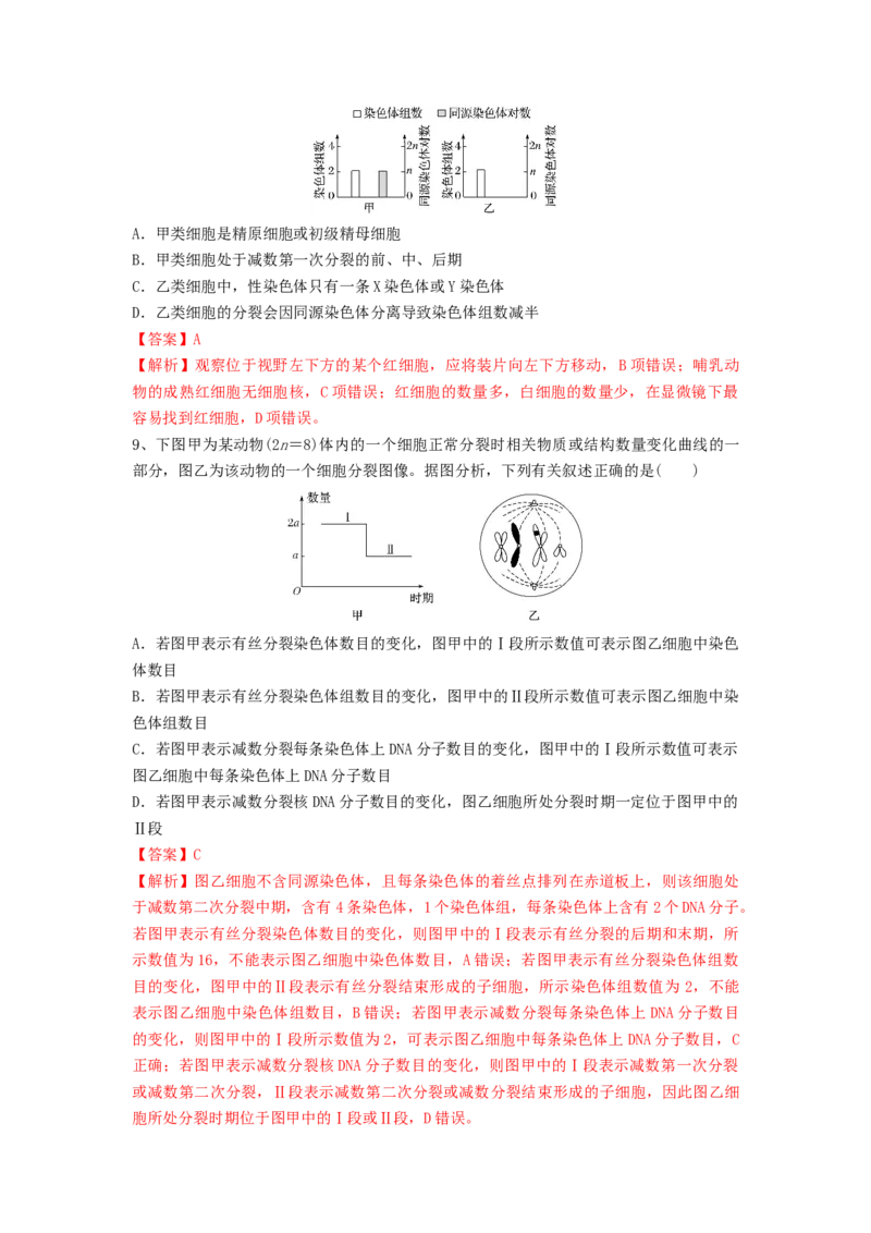 专题12减数分裂和受精作用（精练）（解析版）_2024年新高考资料_1.2024一轮复习_备战2024年高考生物一轮复习串讲精练（新高考专用）