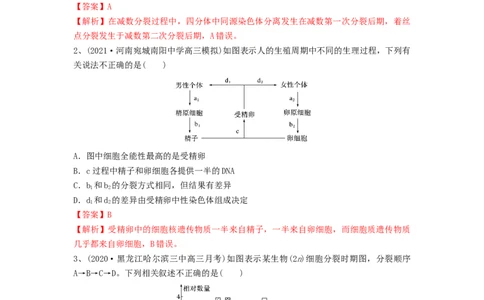 专题12减数分裂和受精作用（精练）（解析版）_2024年新高考资料_1.2024一轮复习_备战2024年高考生物一轮复习串讲精练（新高考专用）