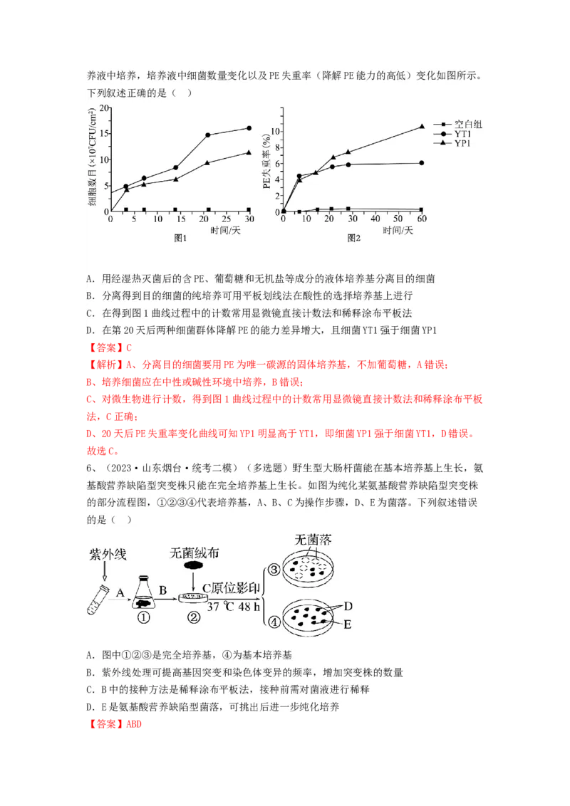 专题35微生物的培养技术及应用（精练）（解析版）_2024年新高考资料_1.2024一轮复习_备战2024年高考生物一轮复习串讲精练（新高考专用）