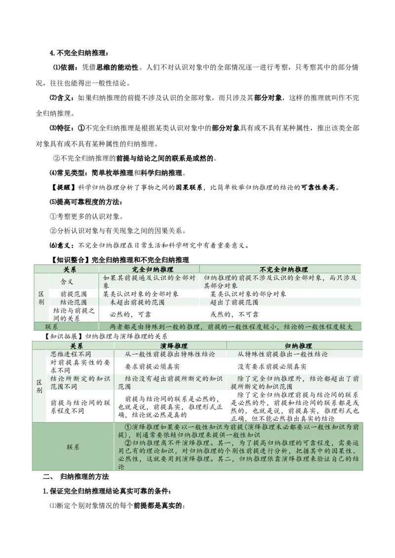 选择性必修三《逻辑与思维》知识清单-口袋书2024年高考政治一轮复习知识清单（新高考通用）_新高考复习资料_2024年新高考资料_专项复习资料