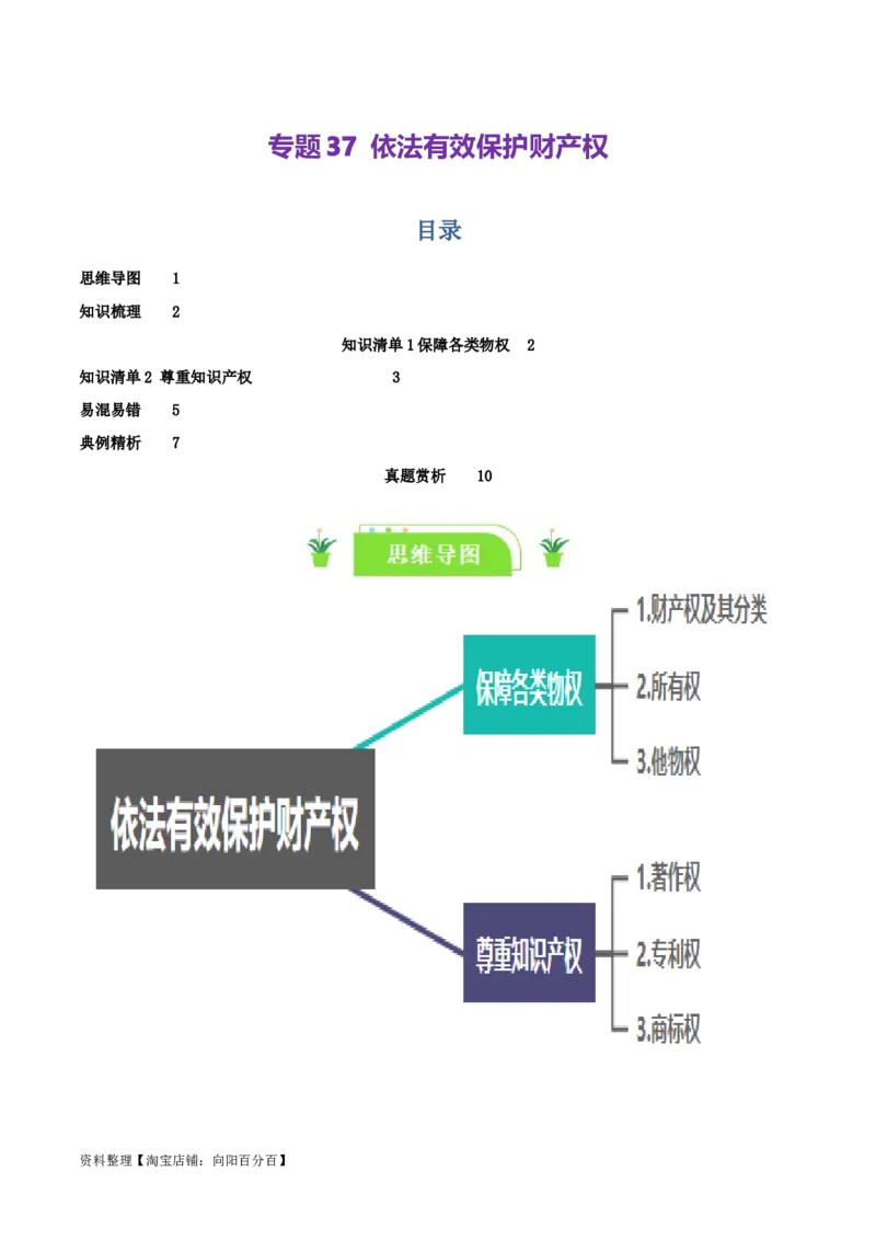 专题37依法有效保护财产权_新高考复习资料_2024年新高考资料_一轮复习资料_口袋书2024年高考政治一轮复习知识清单（新高考通用）