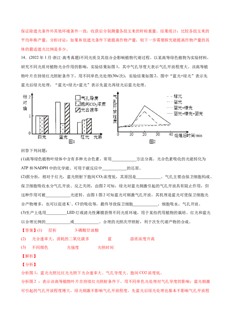 专题03光合作用和细胞呼吸-2022年高考真题和模拟题生物分专题训练（教师版含解析）_2024年新高考资料_1.2024一轮复习_赠2022年高考生物真题与模拟题分类