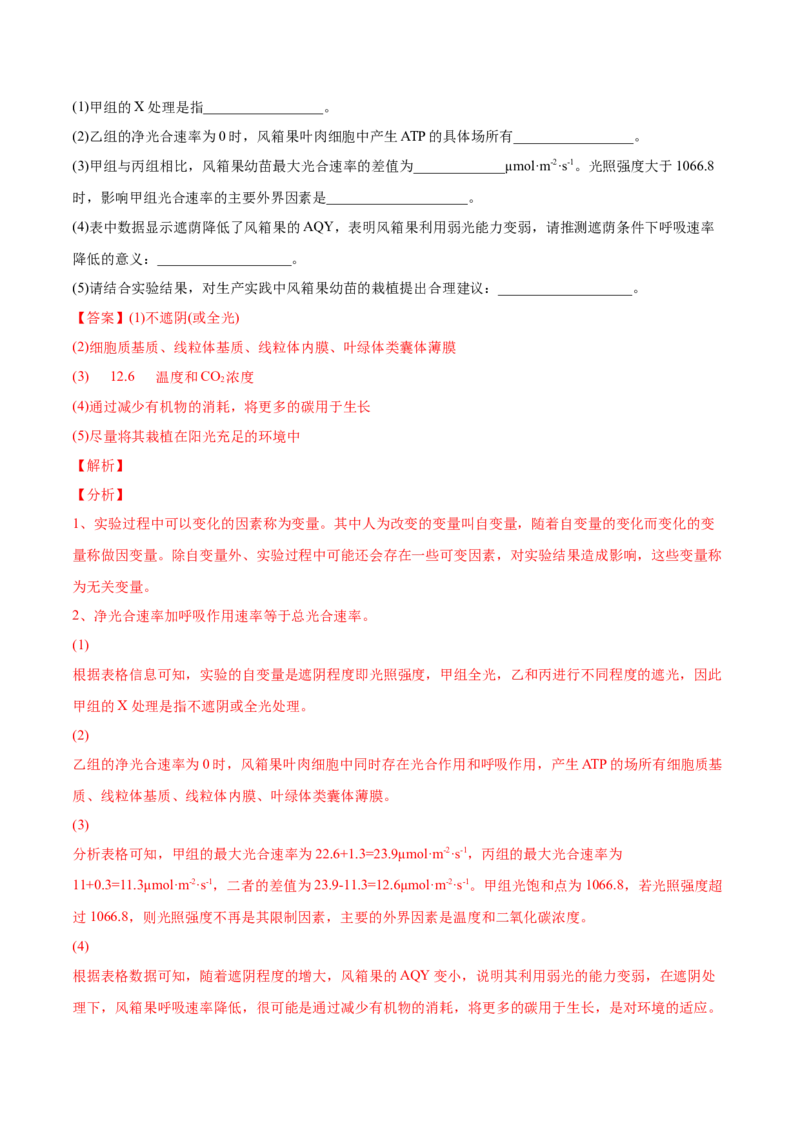 专题03光合作用和细胞呼吸-2022年高考真题和模拟题生物分专题训练（教师版含解析）_2024年新高考资料_1.2024一轮复习_赠2022年高考生物真题与模拟题分类