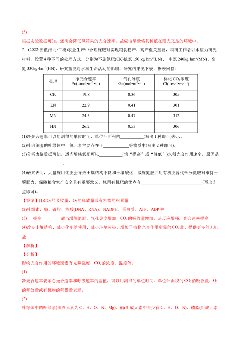 专题03光合作用和细胞呼吸-2022年高考真题和模拟题生物分专题训练（教师版含解析）_2024年新高考资料_1.2024一轮复习_赠2022年高考生物真题与模拟题分类