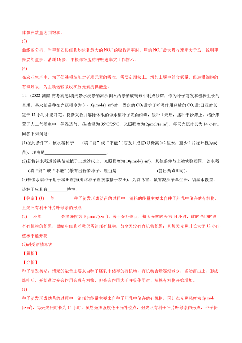 专题03光合作用和细胞呼吸-2022年高考真题和模拟题生物分专题训练（教师版含解析）_2024年新高考资料_1.2024一轮复习_赠2022年高考生物真题与模拟题分类
