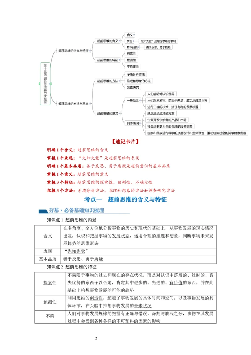 第13课创新思维要力求超前（讲义）（原卷版）_新高考复习资料_2024年新高考资料_一轮复习资料_完2024年高考政治一轮复习讲练测（课件+讲义+练习）（新教材新高考）_选择性必修3