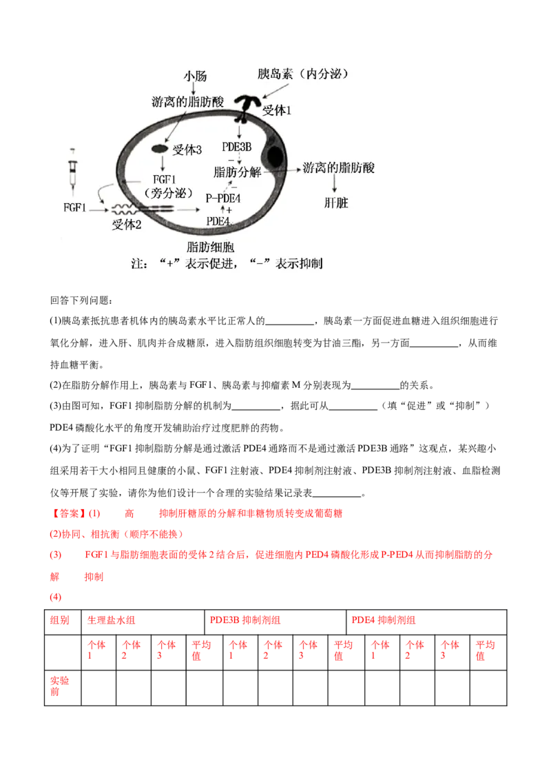 押广东卷第18题生命活动的调节（解析版）_2024年新高考资料_5.2024三轮冲刺_备战2024年高考生物临考题号押题（广东专用）323137816