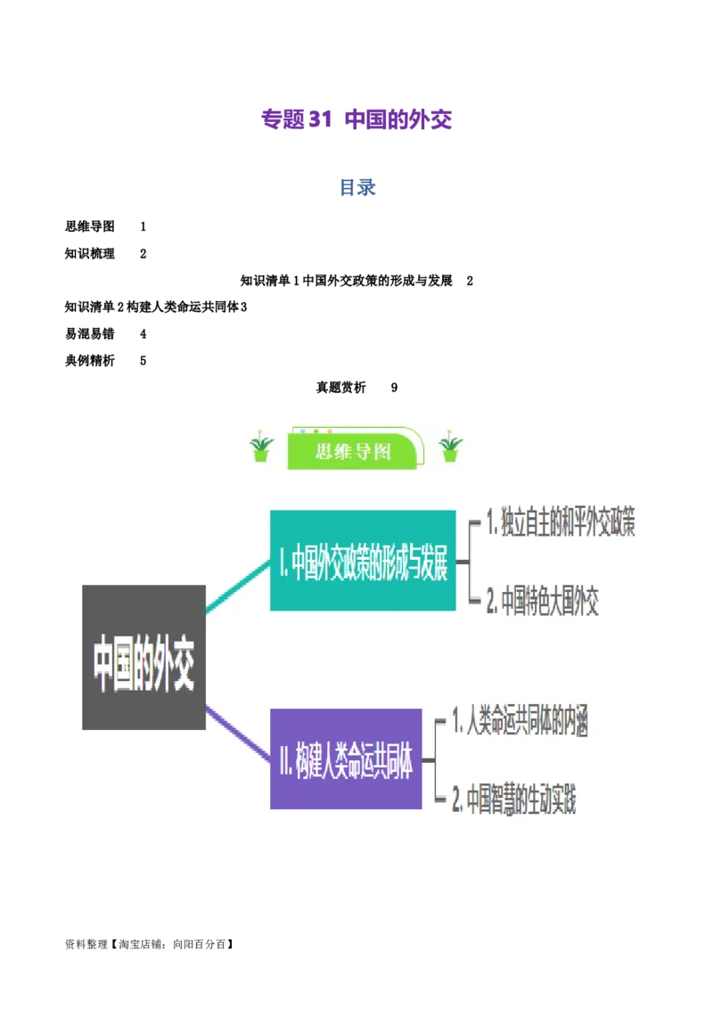 专题31中国的外交_新高考复习资料_2024年新高考资料_一轮复习资料_口袋书2024年高考政治一轮复习知识清单（新高考通用）