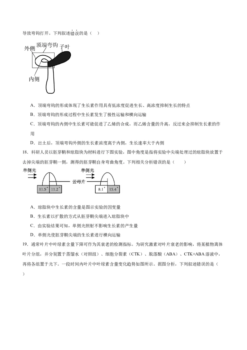 专题32植物生命活动调节（原卷版)_2024年新高考资料_3.2024专项复习_备战2024年高考生物一轮复习重难点专项突破_专题32植物生命活动调节-备战2024年高考生物一轮复习重难点专项突破