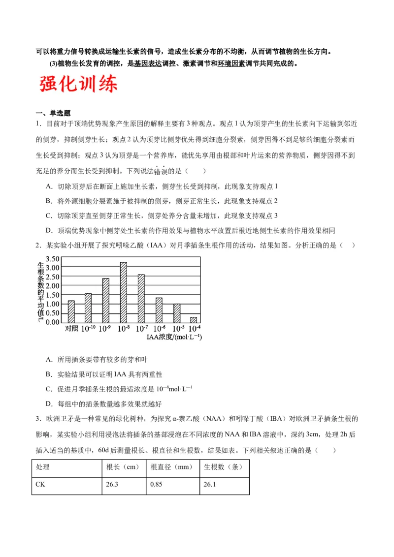 专题32植物生命活动调节（原卷版)_2024年新高考资料_3.2024专项复习_备战2024年高考生物一轮复习重难点专项突破_专题32植物生命活动调节-备战2024年高考生物一轮复习重难点专项突破