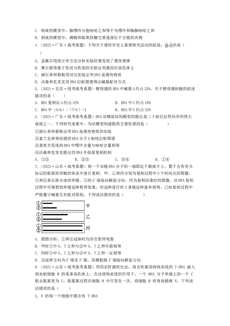 专题18DNA分子的结构、复制及基因的本质（串讲）（原卷版）_2024年新高考资料_1.2024一轮复习_备战2024年高考生物一轮复习串讲精练（新高考专用）