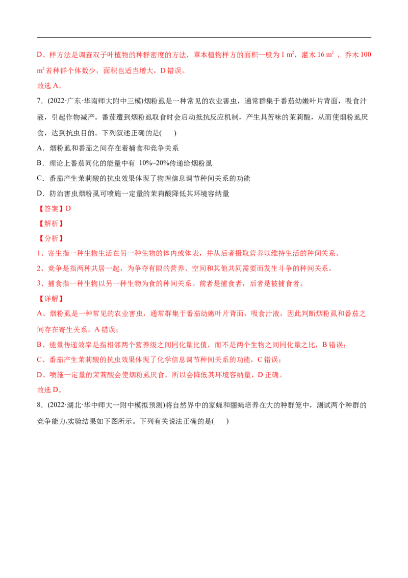 专题11种群和群落-2022年高考真题和模拟题生物分专题训练（教师版含解析）(1)_2024年新高考资料_1.2024一轮复习_赠2022年高考生物真题与模拟题分类