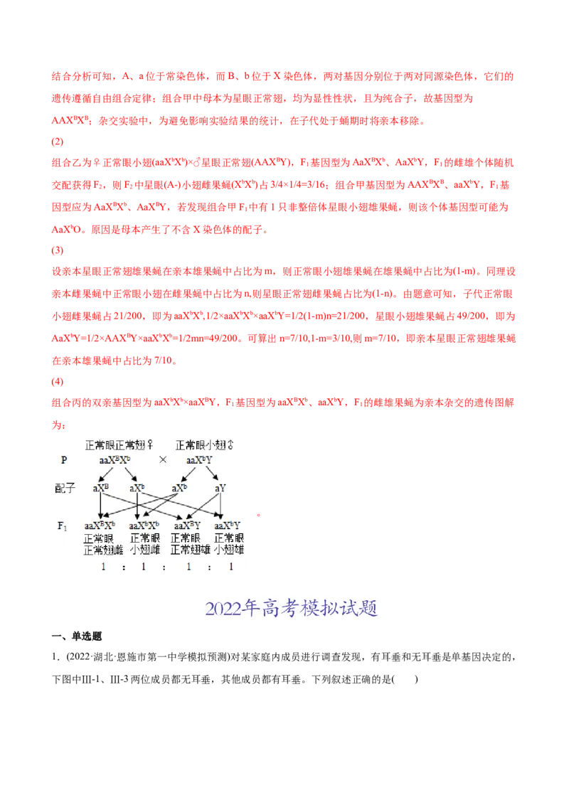 专题07伴性遗传和人类遗传病-2022年高考真题和模拟题生物分专题训练（教师版含解析）_2024年新高考资料_1.2024一轮复习_赠2022年高考生物真题与模拟题分类